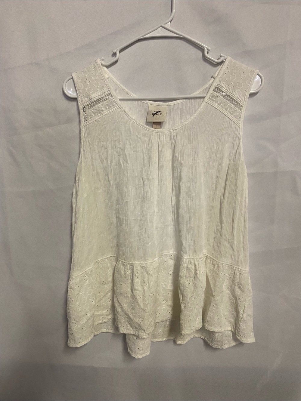 White Lace-Trim Sleeveless Peplum Top - Size L